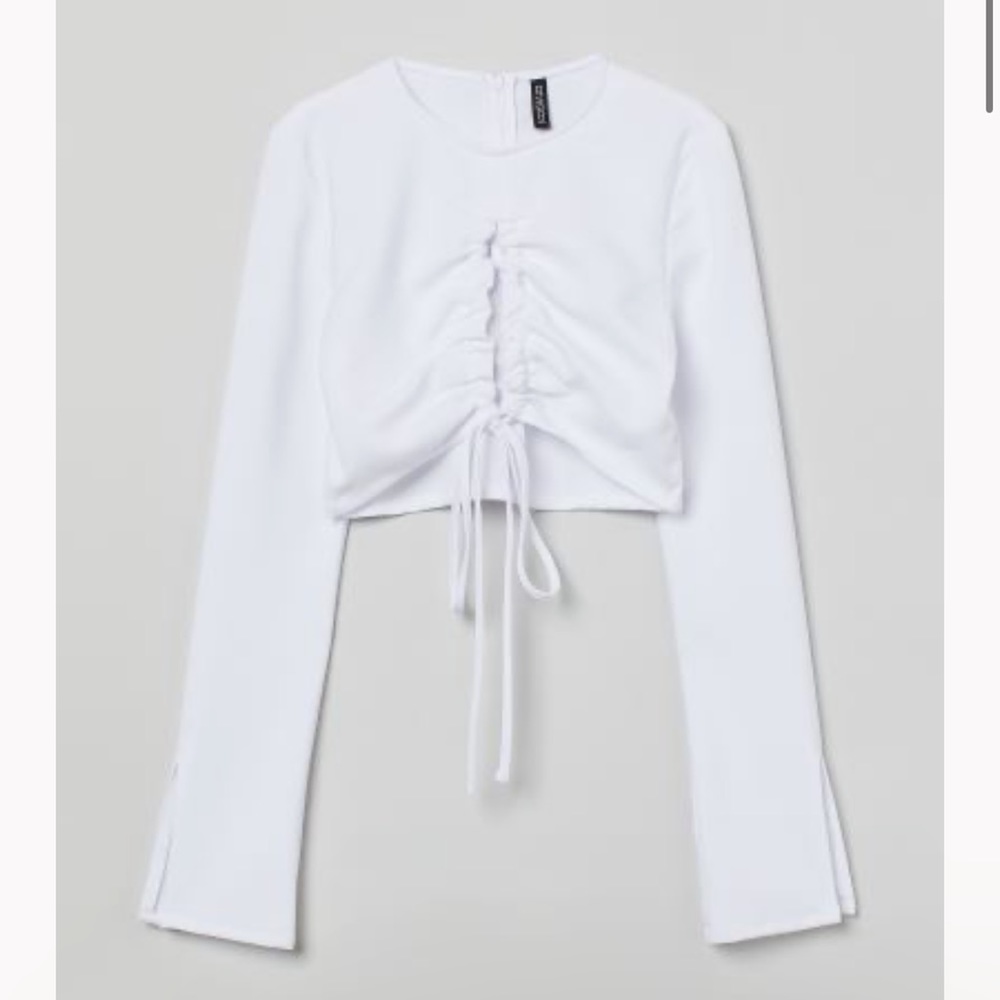 H&M Cutout Tie Front Cropped Long Sleeve, White